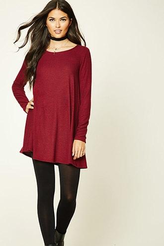 Forever21 Women's  Burgundy Fleece Lace-up Swing Dress