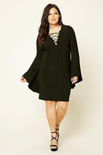 Forever21 Plus Women's  Black Plus Size Lace-up Mini Dress