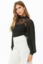 Forever21 Crochet Lace Accordion-sleeve Top