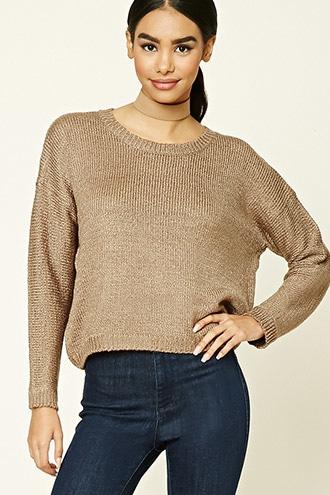 Forever21 Women's  Taupe Boxy Ribbed Knit Sweater