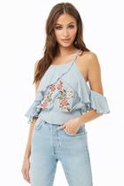 Forever21 Embroidered Floral Open-shoulder Top