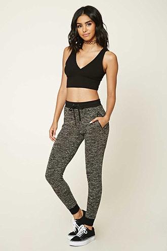 Forever21 Women's  Black & Grey Marled French Terry Sweatpants