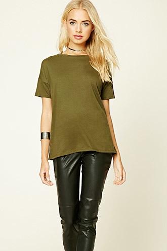 Love21 Women's  Olive Contemporary Boxy Tee