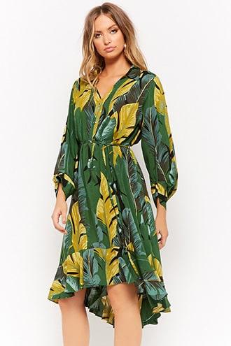 Forever21 Foliage Print Shirt Dress