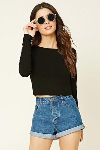 Forever21 Plus Women's  Black Scoop-neck Crop Top