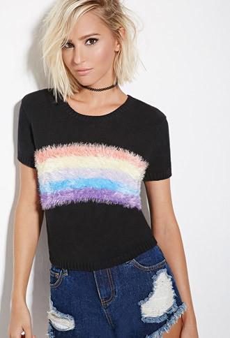 Forever21 Eric + Lani Fuzzy Rainbow Sweater