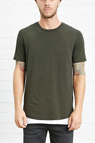 21 Men Men's  Olive & Black Stripe Knit Tee