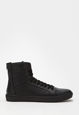 21 Men Men's  Zippered High-top Sneakers (black)