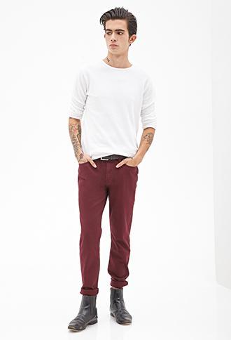 21 Men 21 Men Clean Wash - Slim Fit Jeans Burgundy 36/32