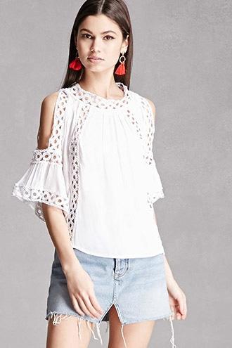Forever21 Crochet Panel Open-shoulder Top