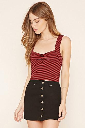 Forever21 Women's  Rust & Navy Striped Crop Top