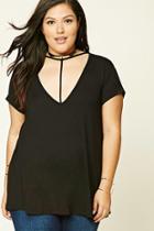 Forever21 Plus Women's  Plus Size Y-strap V-neck Tee