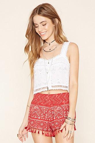 Forever21 Women's  Abstract Print Tassel Shorts