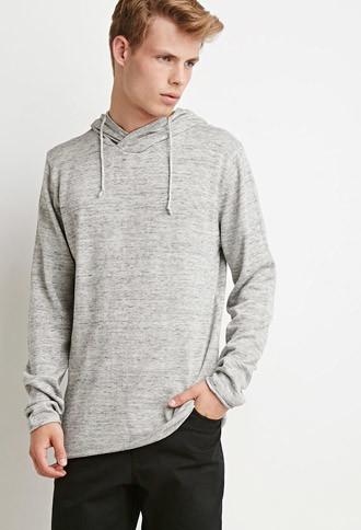 21 Men Men's  Marled Knit Drawstring Hoodie (oatmeal)