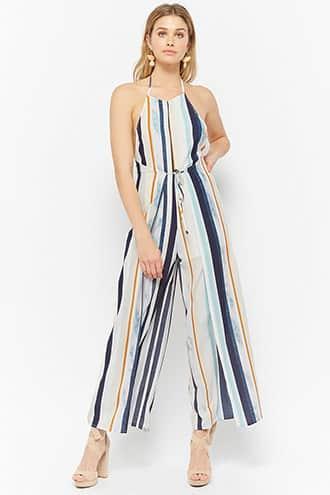 Forever21 Selfie Leslie Striped Halter Jumpsuit