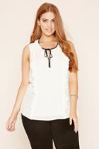 Forever21 Plus Women's  Plus Size Ruffled Tie-neck Top