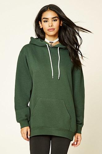Forever21 Women's  Hunter Green Heathered Fleece Hoodie
