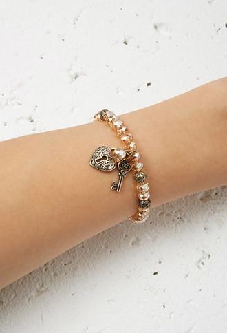 Forever21 Beaded Charm Bracelet (peach/antic.g)