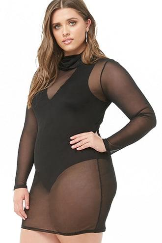 Forever21 Plus Size Sheer Mesh Turtleneck Dress