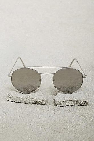 21 Men Silver Men Brow Bar Round Sunglasses