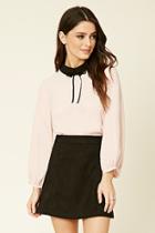 Forever21 Women's  Blush Collared Tie-neck Top