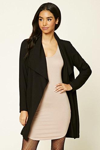 Forever21 Women's  Black Drape-front Longline Jacket
