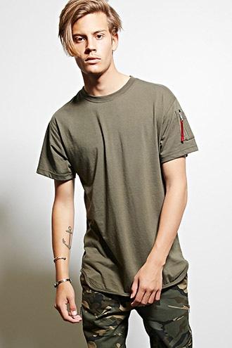 21 Men Men's  Olive Victorious Zip-sleeve Tee