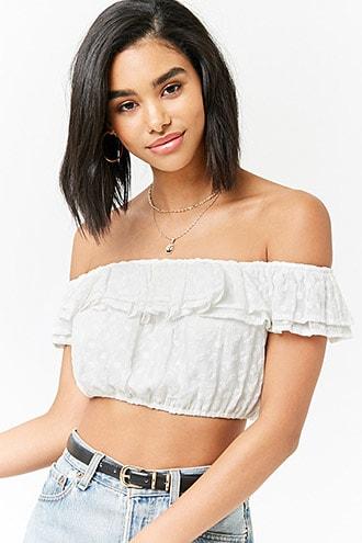 Forever21 Ruffle Off-the-shoulder Crop Top