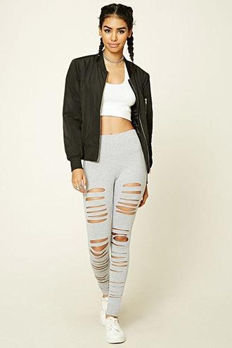 Forever21 Women's  Heather Grey Ripped Stretch-knit Leggings
