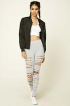 Forever21 Women's  Heather Grey Ripped Stretch-knit Leggings