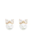 Forever21 Cz Bow & Faux Pearl Stud Earrings
