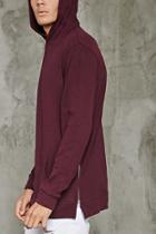 21 Men Men's  Burgundy & Black Hooded Side-zip Pullover