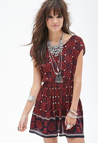 Forever21 Baroque Print Peasant Dress