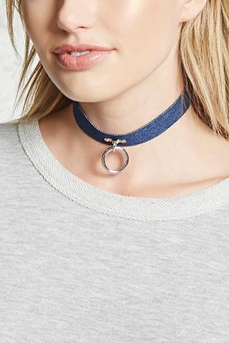 Forever21 Denim Hoop Pendant Choker