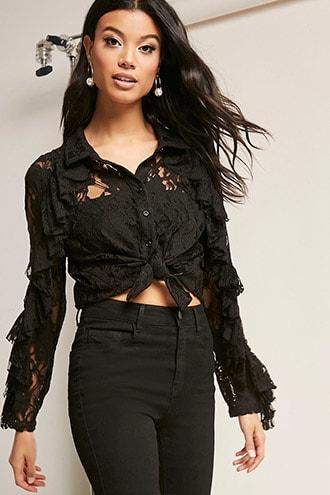 Forever21 Sheer Crochet Lace Flounce Top