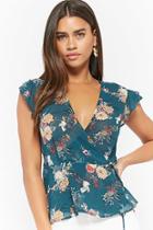 Forever21 Floral Ruffle Sleeve Wrap Top