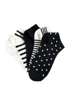 Forever21 Women's  Black & Cream Classic Pattern Ankle Sock Set