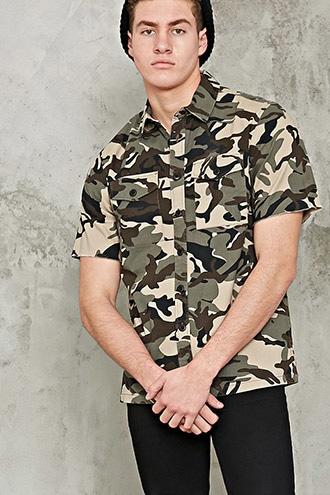 Forever21 Raw-sleeve Camo Shirt