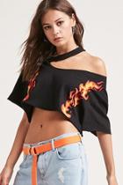 Forever21 Flame One-shoulder Crop Top