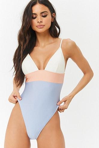 Forever21 Colorblocked Plunging One-piece Swimsuit