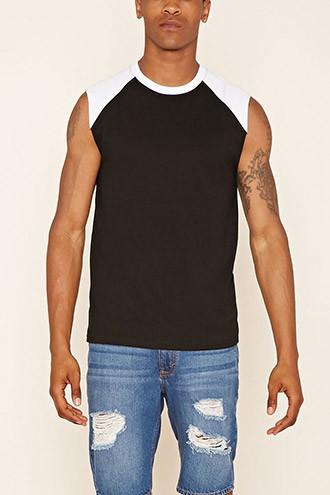21 Men Men's  Black & White Raw-cut Baseball Tee