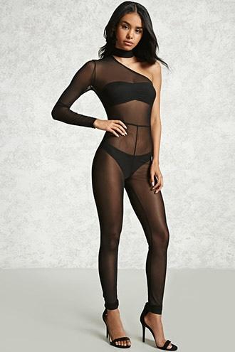 Forever21 Sheer One-shoulder Jumpsuit