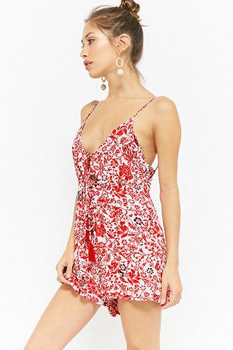 Forever21 Floral Plunging Self-tie Romper