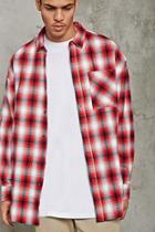 21 Men Men's  Red & Black Slim-fit Flannel Longline Shirt