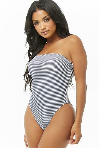Forever21 Striped Strapless One-piece Swimsuit