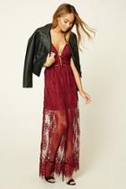 Forever21 Women's  Burgundy Floral Lace Cami Dress