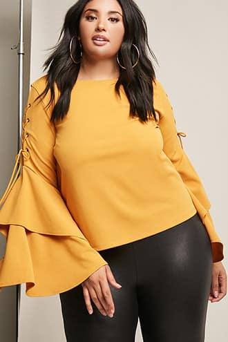 Forever21 Plus Size Lace-up Tiered Bell-sleeve Top