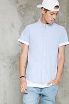 21 Men Men's  Blue Slim-fit Contrast-cuff Shirt