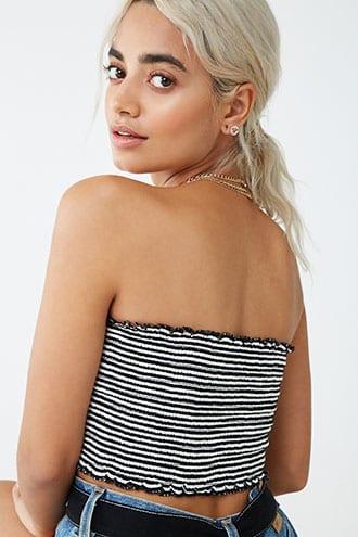 Forever21 Cropped Striped Smocked Tube Top
