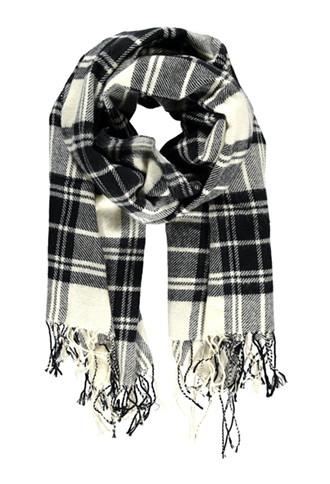 Forever21 Fringed Tartan Plaid Scarf (black/cream)